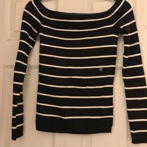 Black and white striped off shoulder sweater
